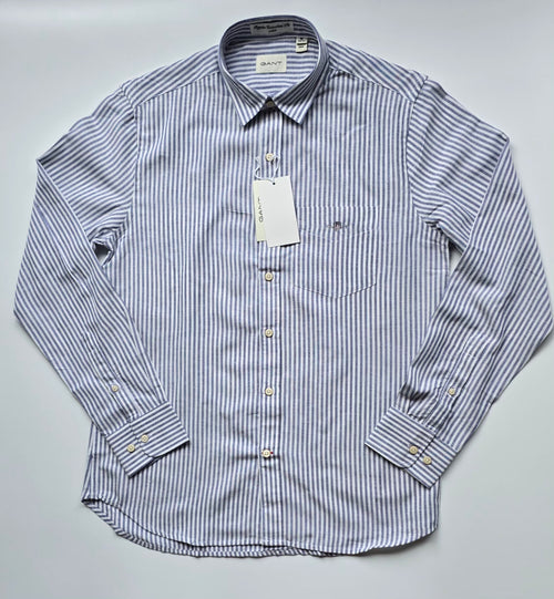 GANT* Blue Striped Linen Regular Fit Full Sleeve Shirt