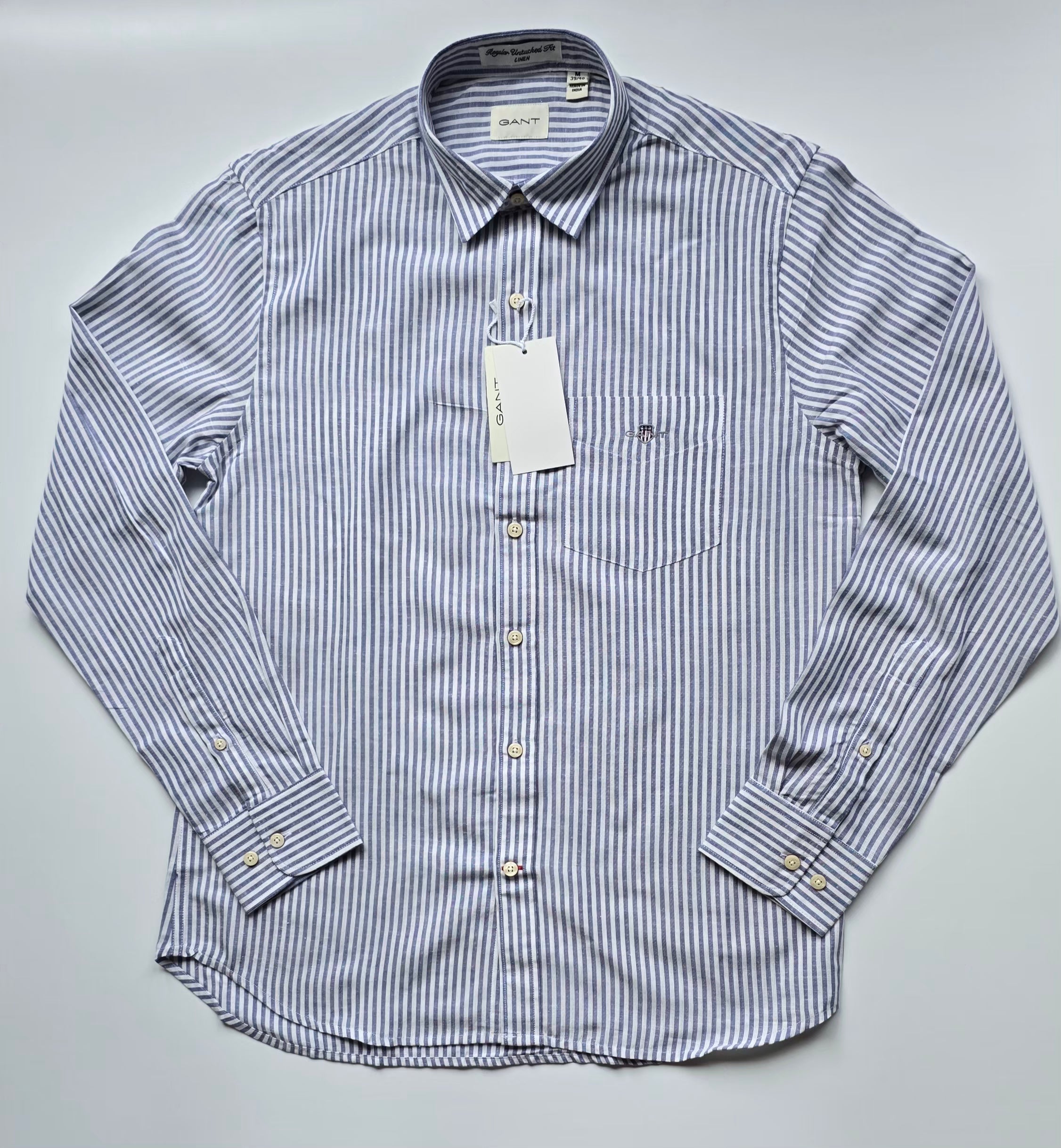 GANT* Blue Strip Linen Regular Fit Full Sleeve Shirt
