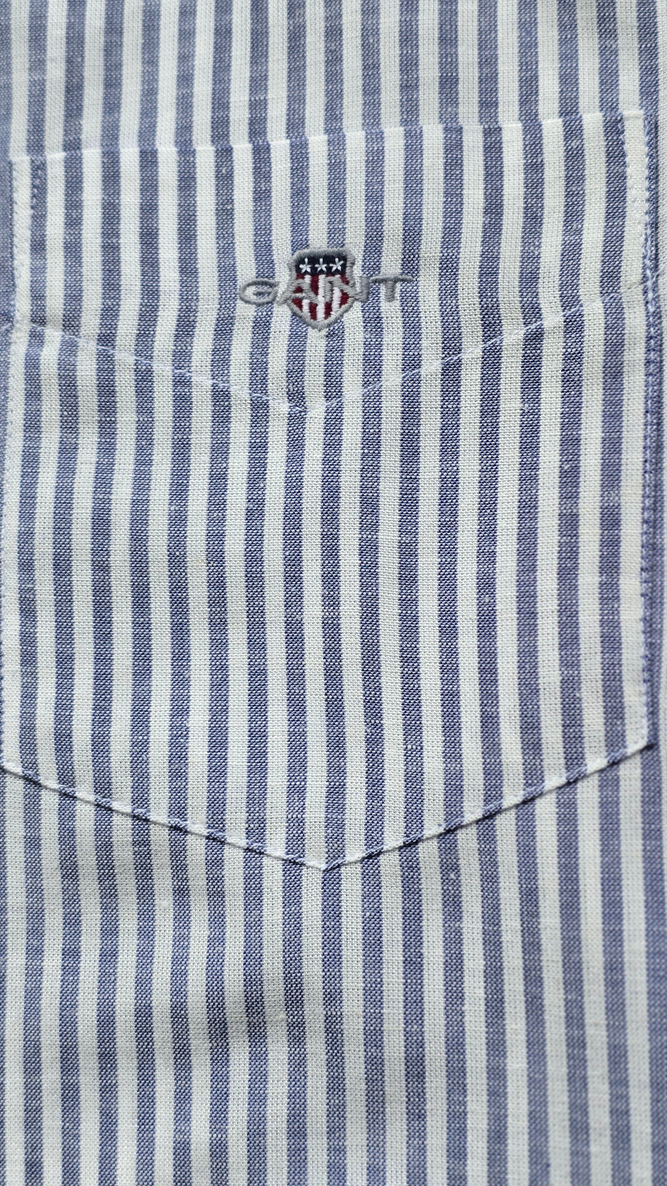 GANT* Blue Strip Linen Regular Fit Full Sleeve Shirt