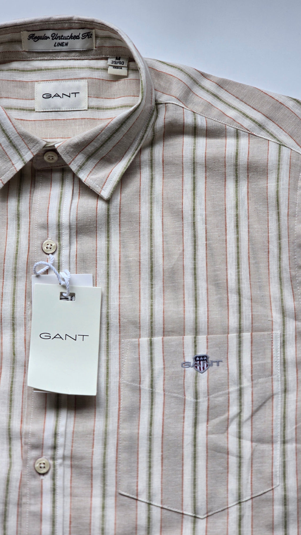 GANT* Beige Striped Linen Regular Fit Full Sleeve Shirt