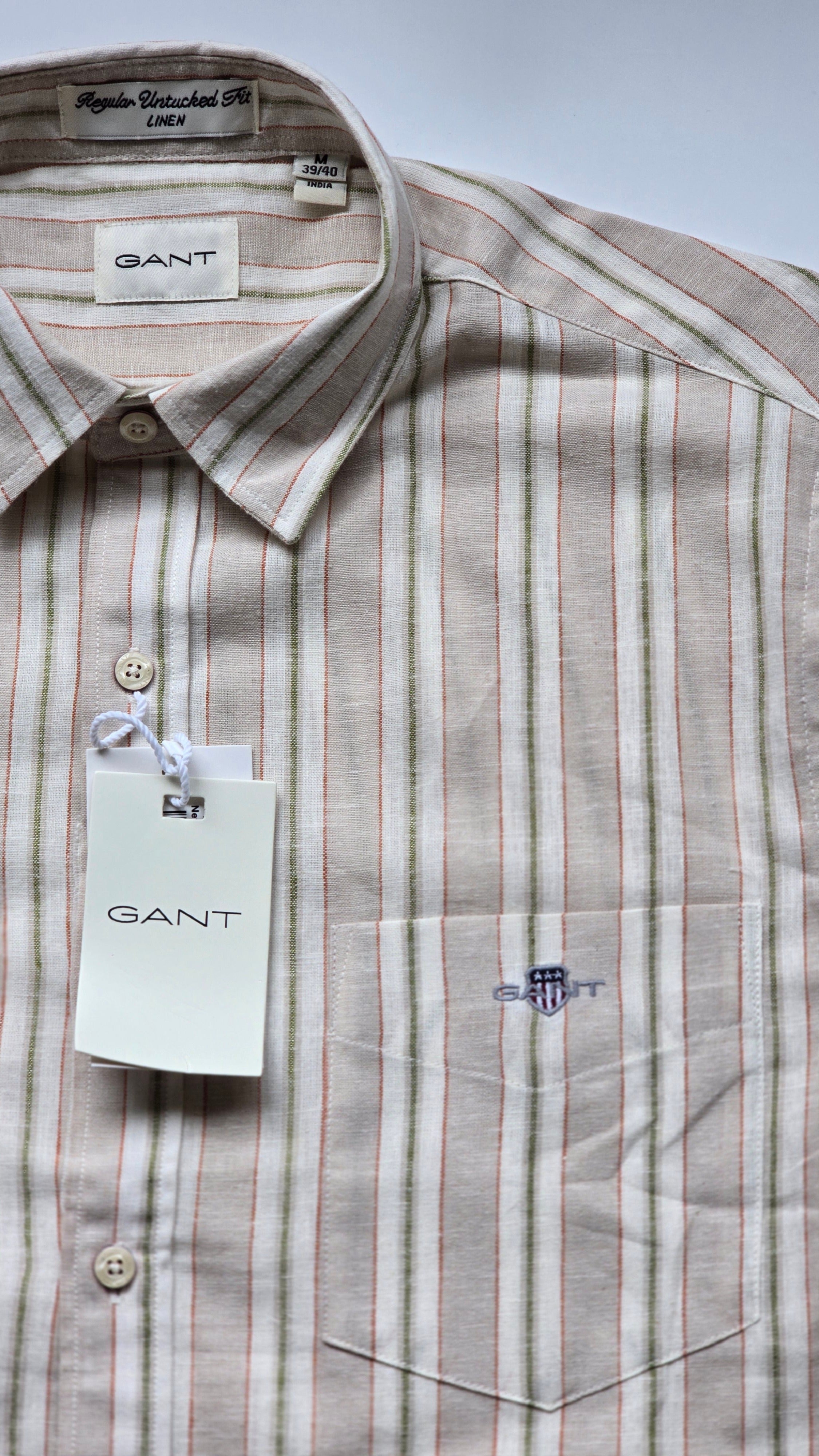 GANT* Beige Striped Linen Regular Fit Full Sleeve Shirt