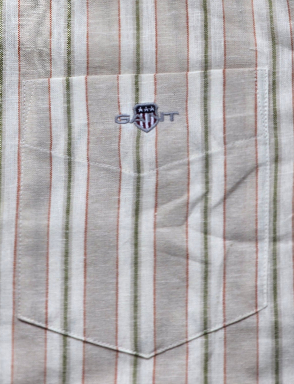GANT* Beige Striped Linen Regular Fit Full Sleeve Shirt