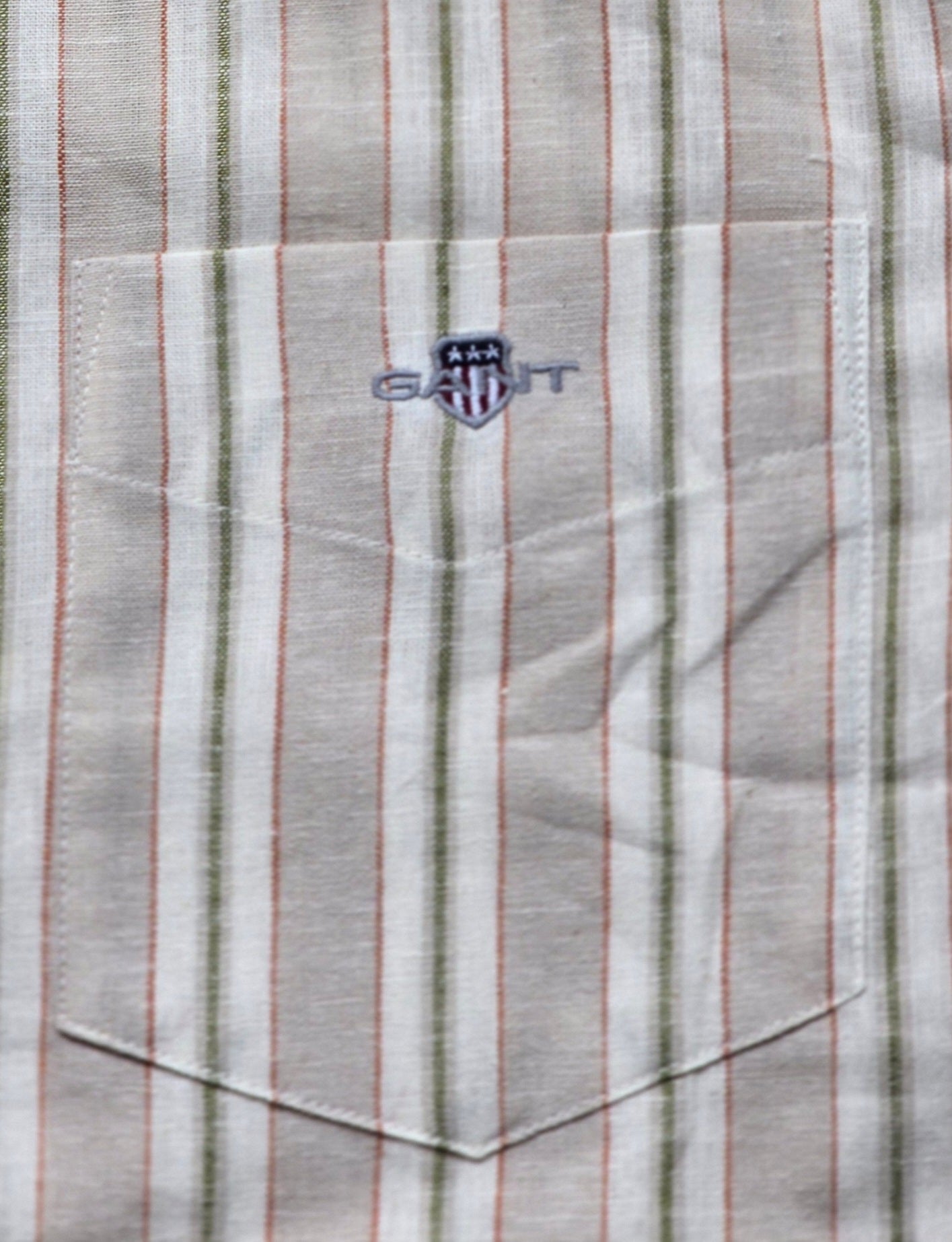 GANT* Beige Striped Linen Regular Fit Full Sleeve Shirt