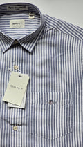 GANT* Blue Striped Linen Regular Fit Full Sleeve Shirt