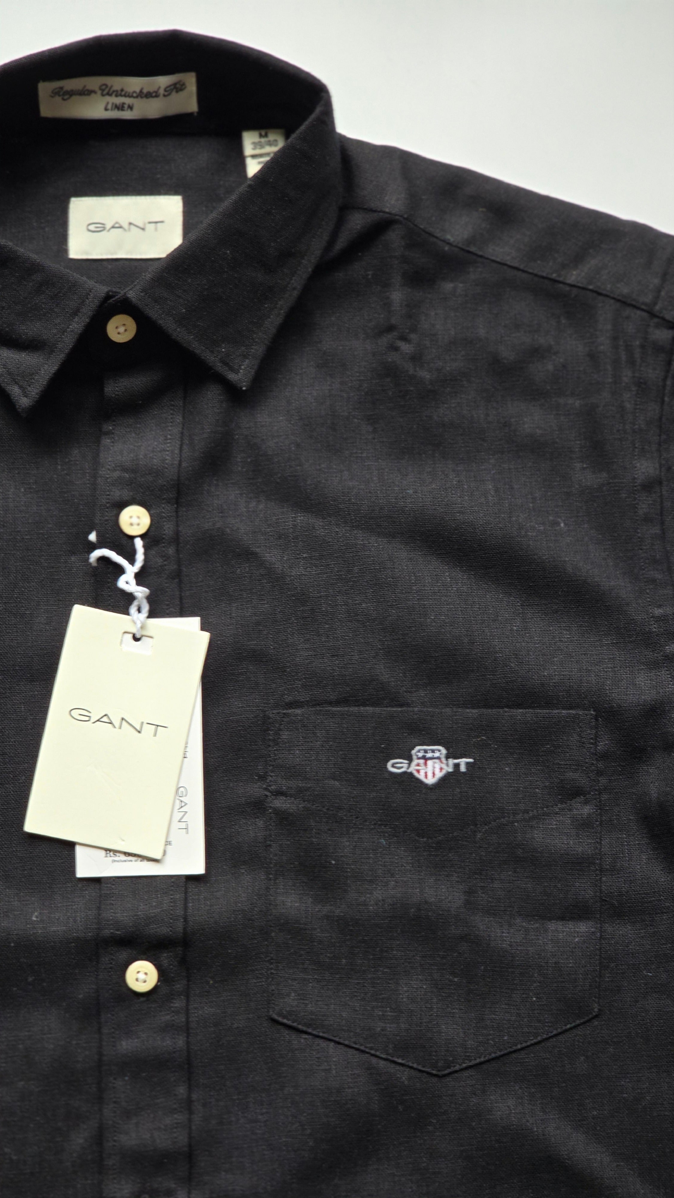 GANT* Black Linen Regular Fit Full Sleeve Shirt