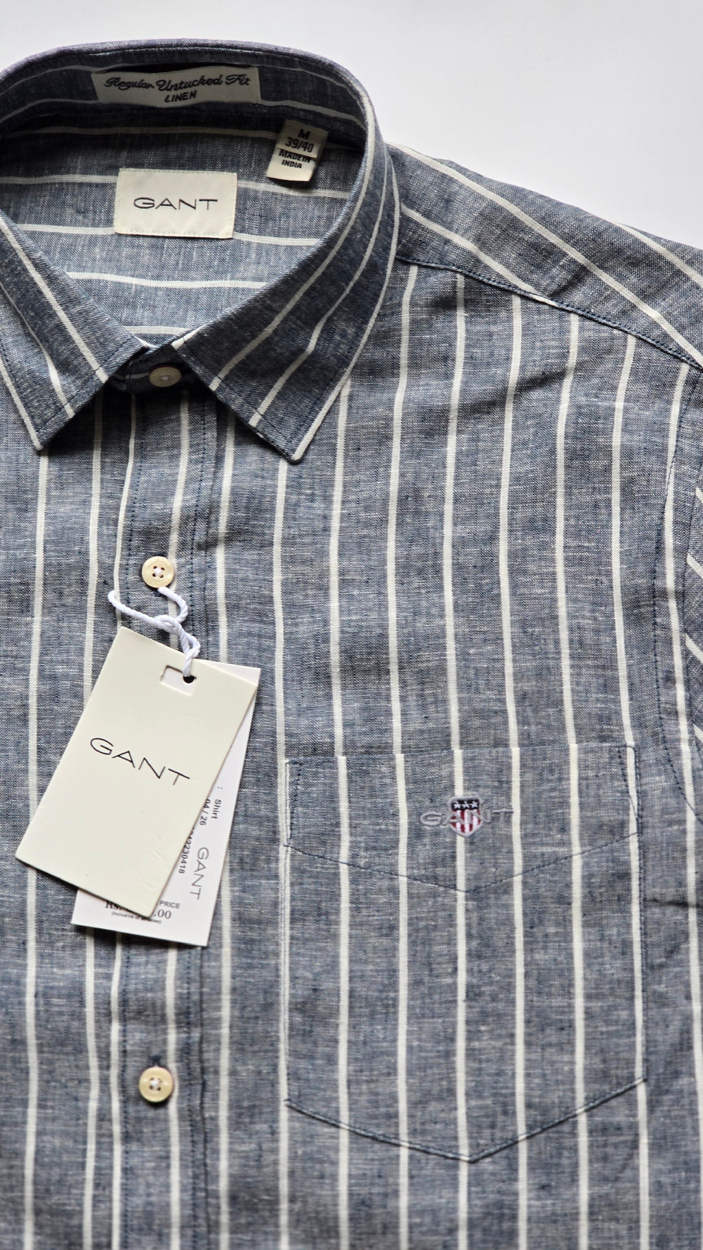 GANT* Grey Striped Linen Regular Fit Full Sleeve Shirt