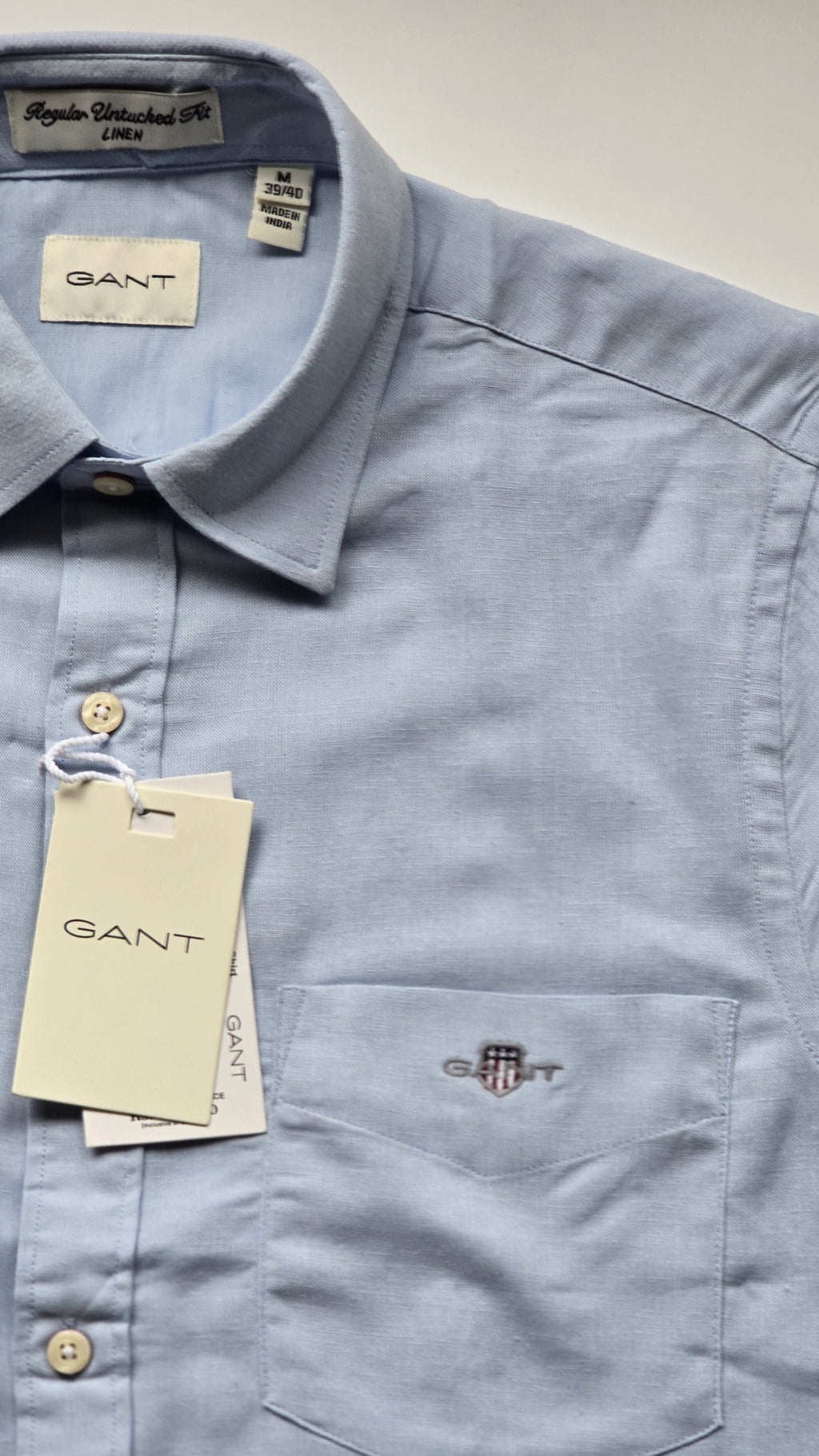 GANT* Blue Linen Regular Fit Full Sleeve Shirt