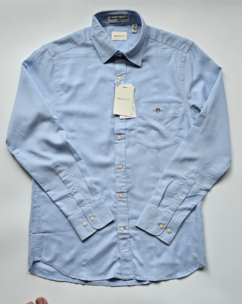 GANT* Blue Linen Regular Fit Full Sleeve Shirt