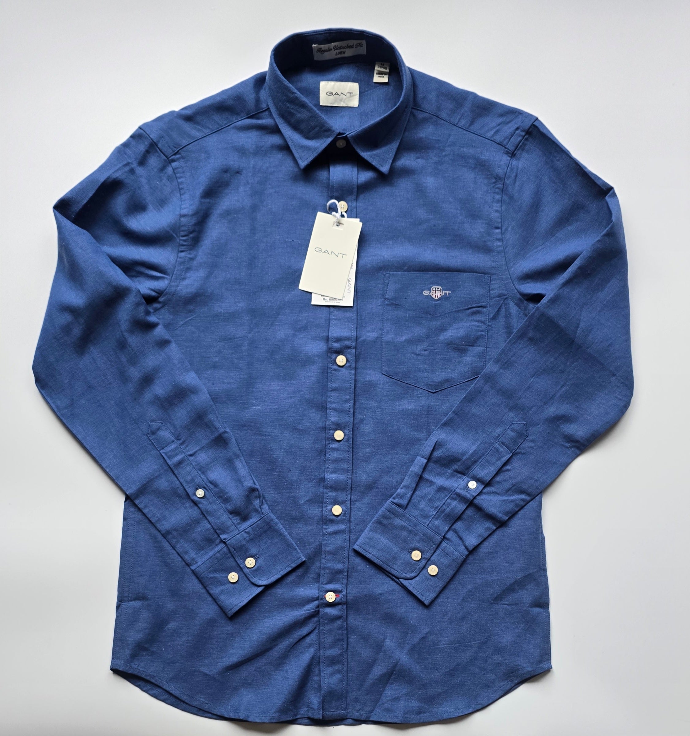 GANT* Navy Blue Linen Regular Fit Full Sleeve Shirt