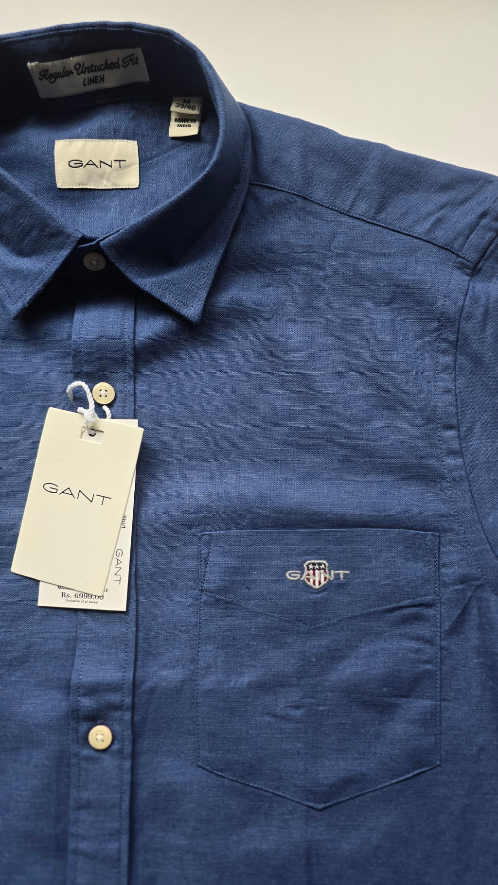 GANT* Navy Blue Linen Regular Fit Full Sleeve Shirt