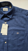 GANT* Navy Blue Linen Regular Fit Full Sleeve Shirt