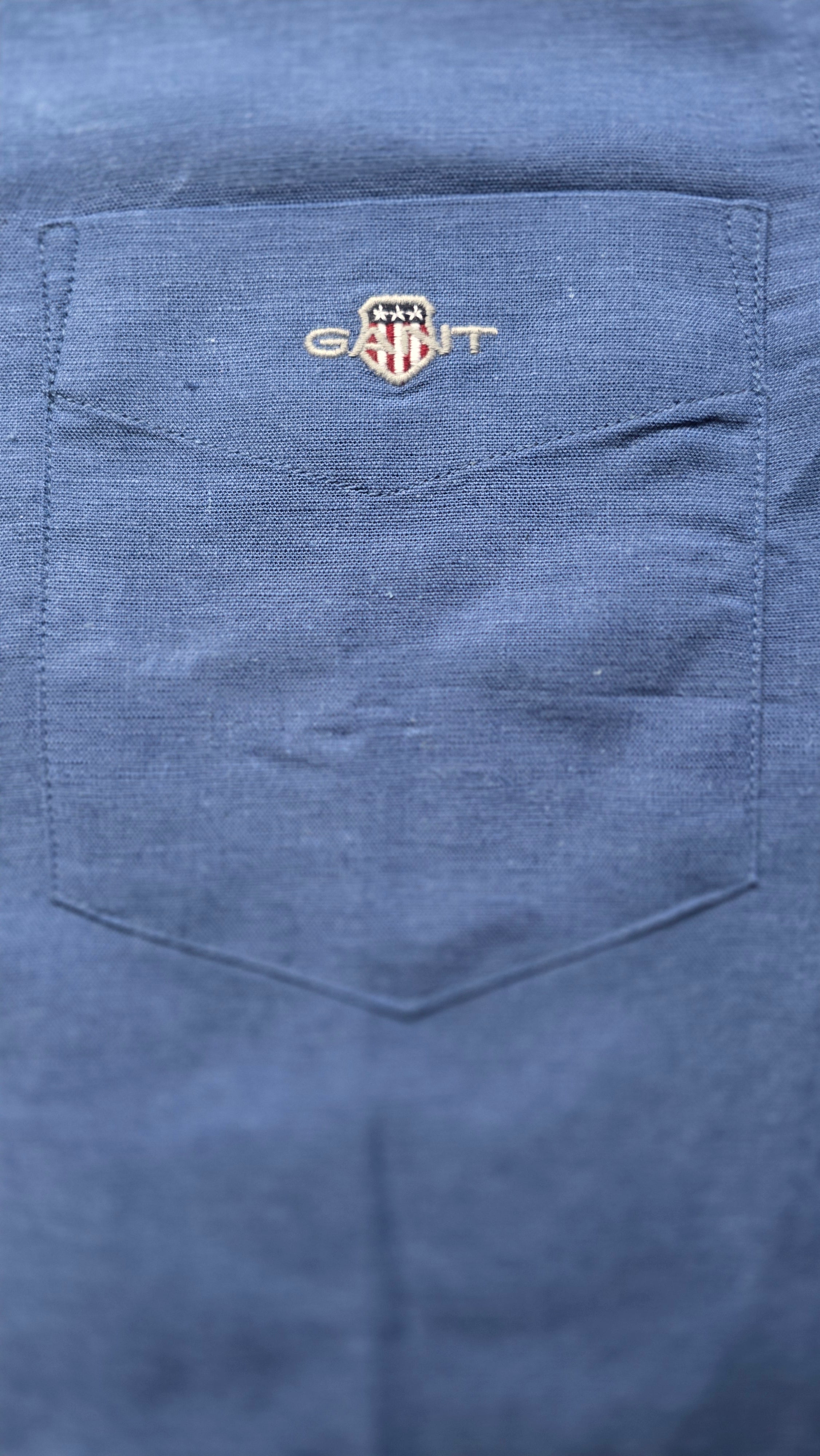 GANT* Navy Blue Linen Regular Fit Full Sleeve Shirt