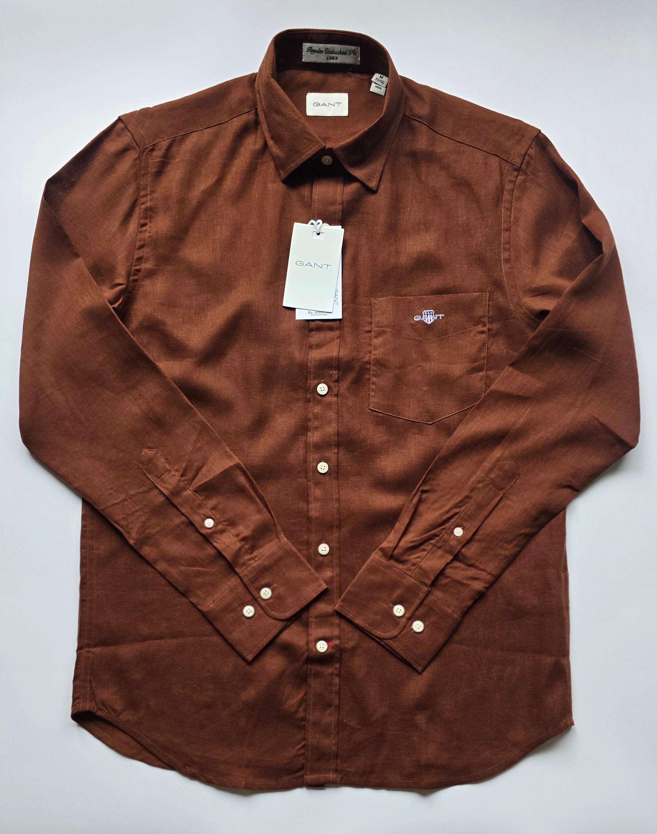 GANT* Brown Cotton-linen blended Regular Fit Full Sleeve Shirt