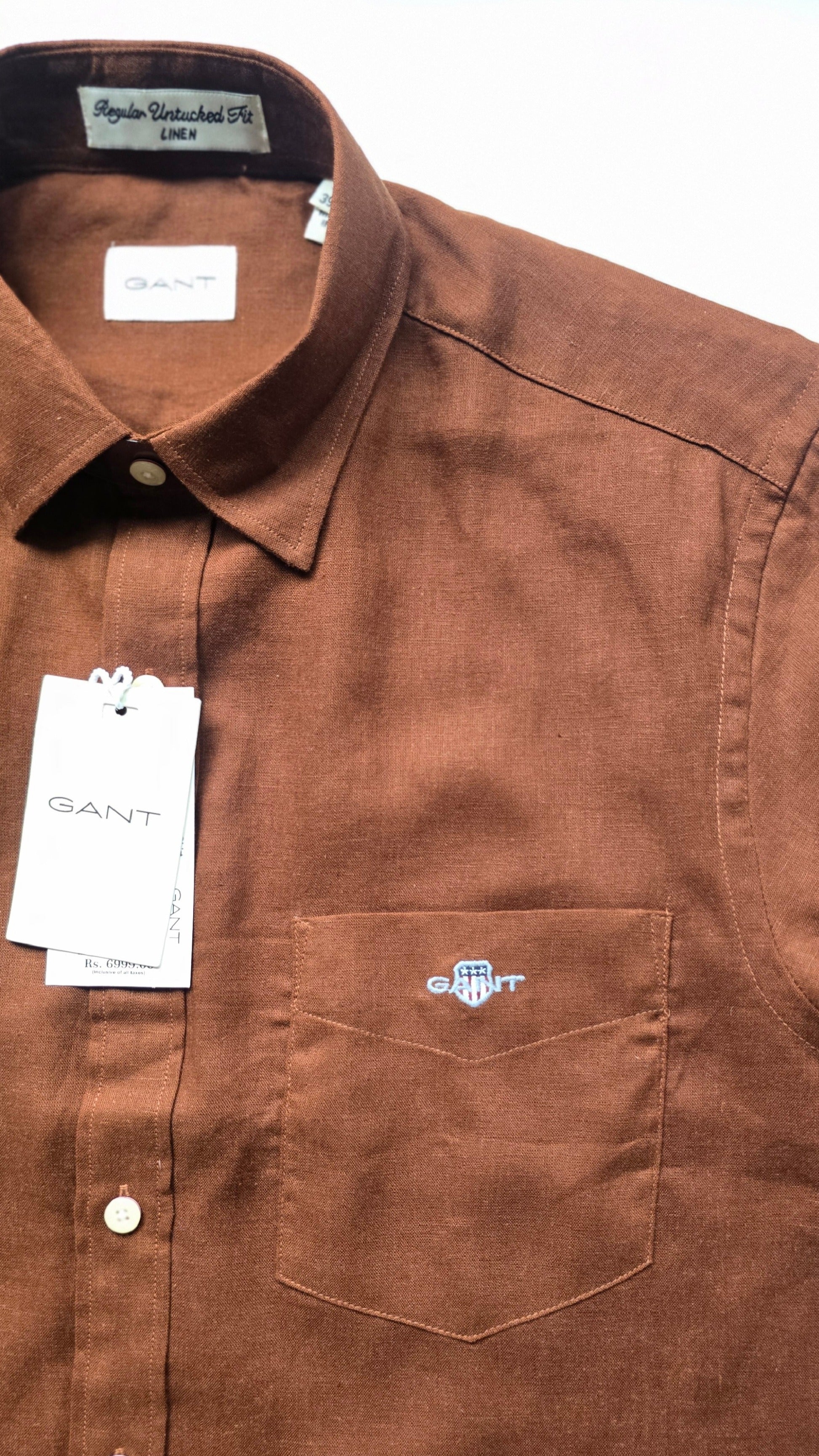 GANT* Brown Linen Regular Fit Full Sleeve Shirt