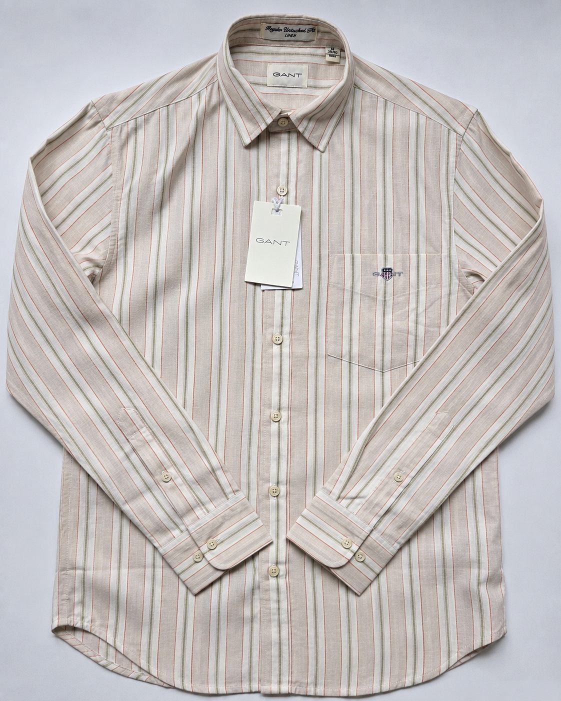 GANT* Beige Striped Linen Regular Fit Full Sleeve Shirt