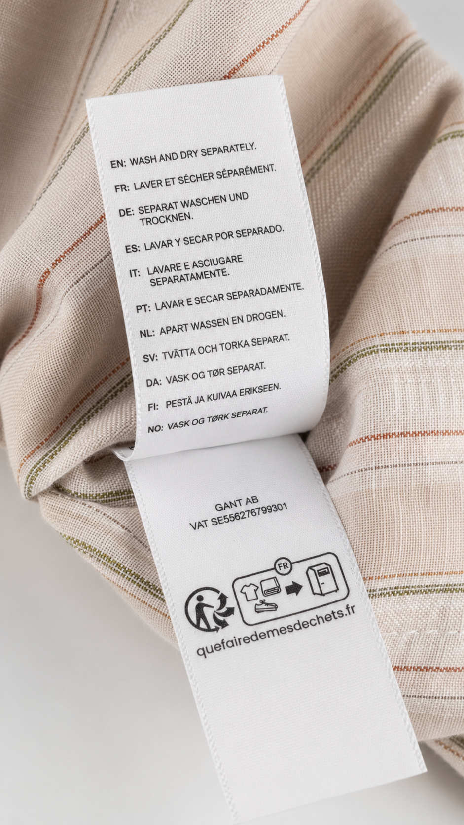GANT* Beige Striped Linen Regular Fit Full Sleeve Shirt