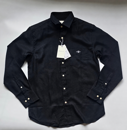 GANT* Black Linen Regular Fit Full Sleeve Shirt