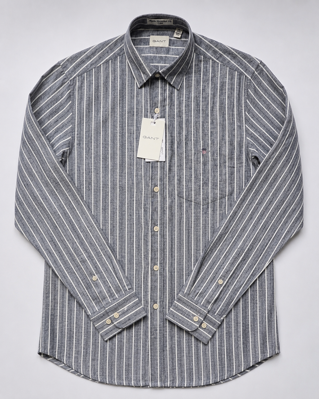 GANT* Grey Striped Linen Regular Fit Full Sleeve Shirt