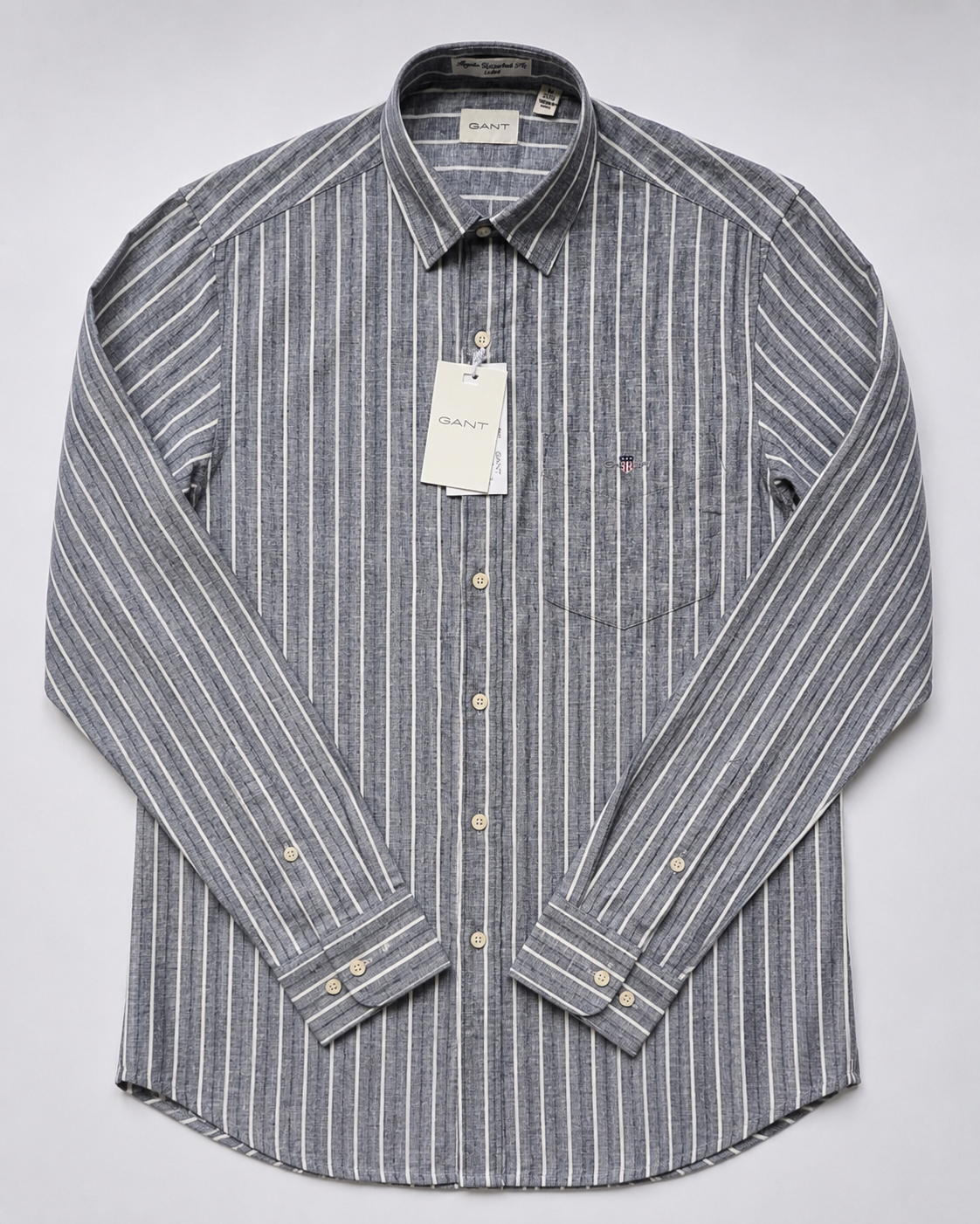 GANT* Grey Striped Linen Regular Fit Full Sleeve Shirt